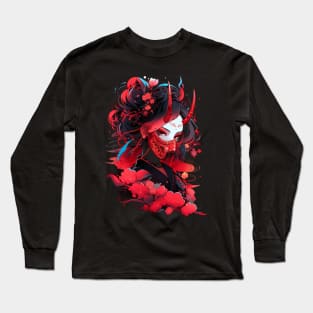 Cyber Geisha , anime style, cyberpunk, demon, t-shirt, tee Long Sleeve T-Shirt